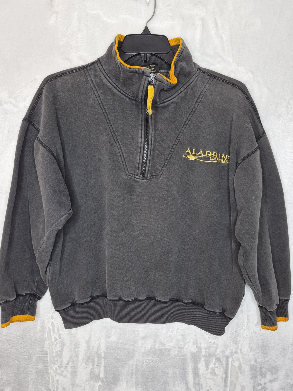Vintage Aladdin Las Vegas Quarter Zip Fleece Pullover Faded Black Mens Medium